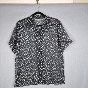 Claudia Richard Size S Button Up Sheer Blouse Black White Confetti Print Disco